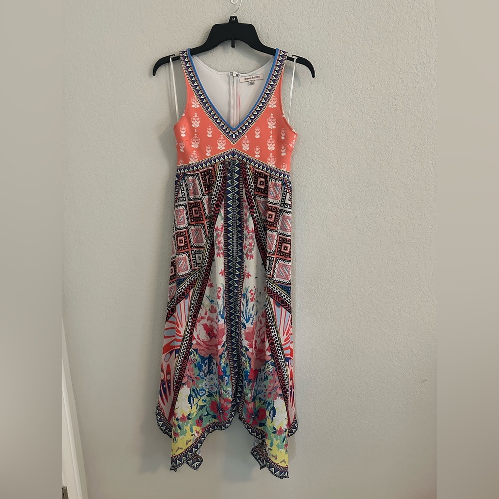 Jealous Tomato Vibrant Multicolor Midi Dress | Size Small | Boho Statement
